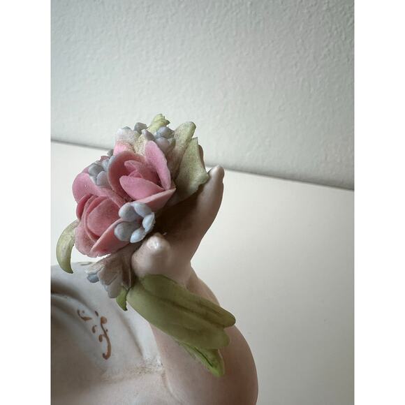 Antique Lefton Porcelain Angel Japan Wall Hanging Holding Flowers - Picture 4 of 9